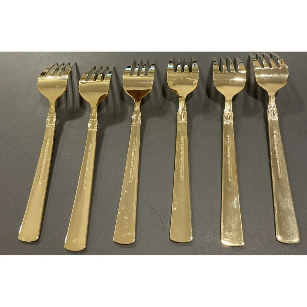 Reed & Barton Sanderling Set Of 6‎ Salad Forks Korea Gold Electroplate Stainless